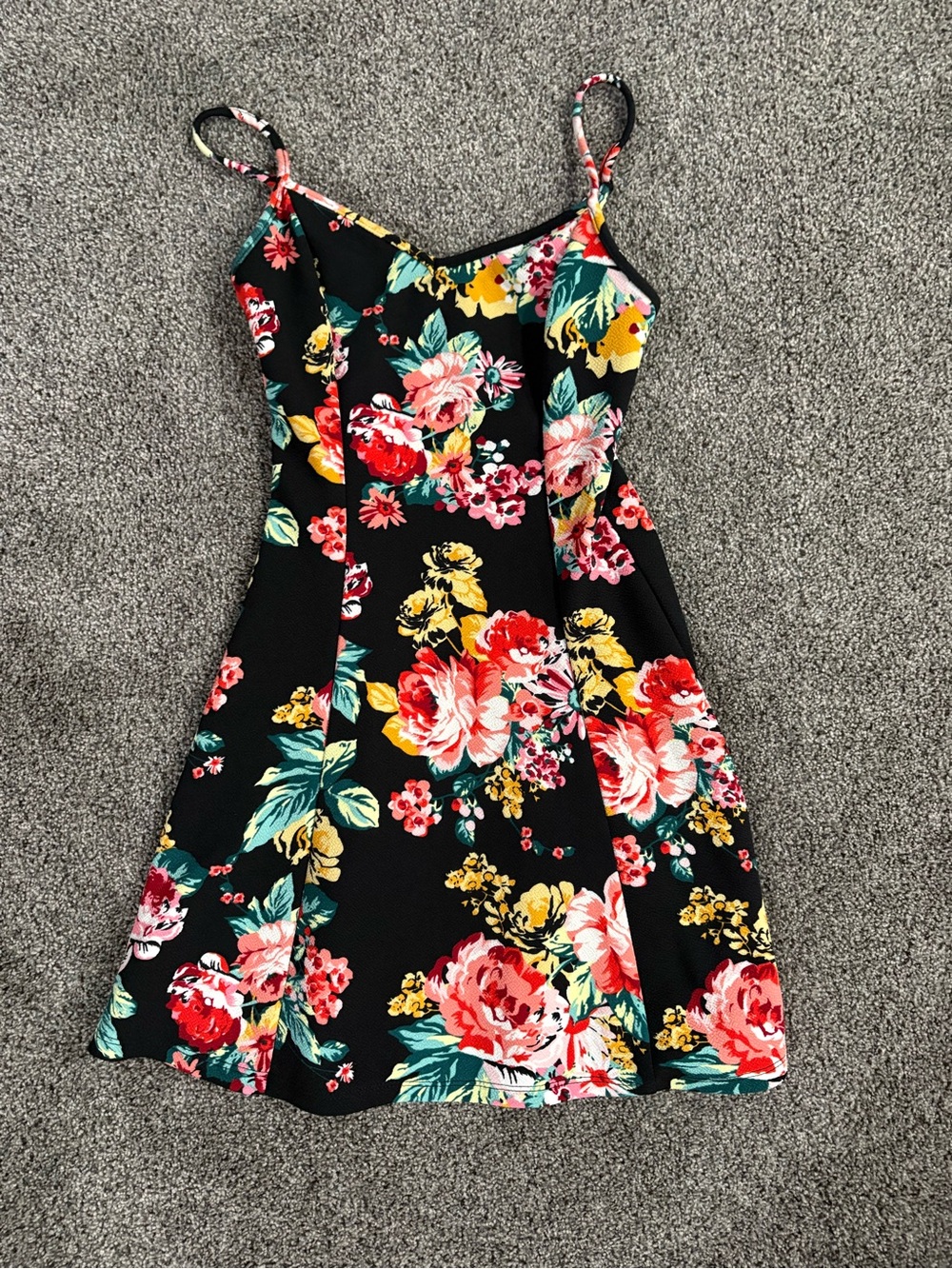 Ambiance Black Floral Spaghetti-Strap Mini Dress